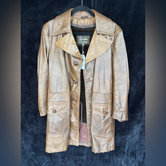 Vintage 1970s Grais Leather Car CoatSize 38Made in USA